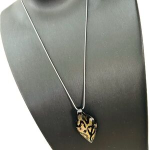 Elegant Large Art Glass Blown Pendant Golden & Black Fashion Pendant Necklace
